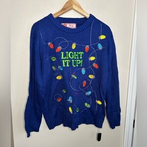 Merry Christmas "Light It Up" Light Up Ugly Holiday Sweater Blue Size S